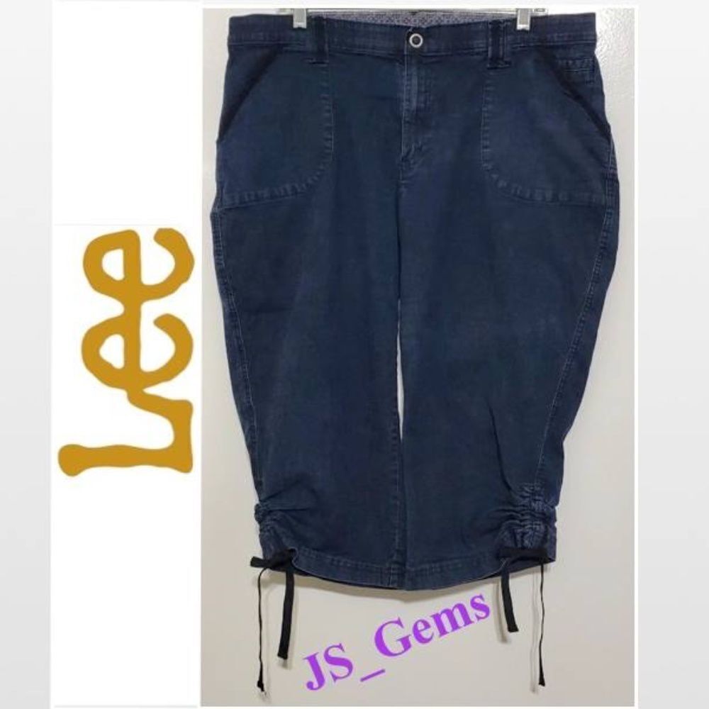 Y2K Lee Pants Capris Womens Plus 18W Denim Dark Blue Side Tie Strings Pockets